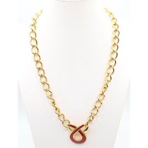 NAPIER Vintage Red Enamel Gold Tone Chain Pendant Necklace Chunky Swirl Knot 23"